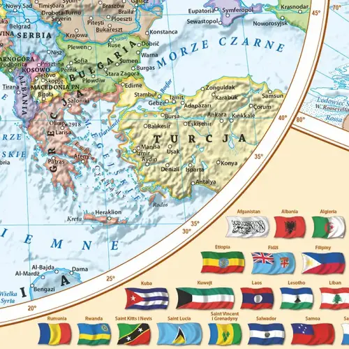 Świat. Mapa dwustronna fizyczno-polityczna 1:35 000 000, 100x70 cm